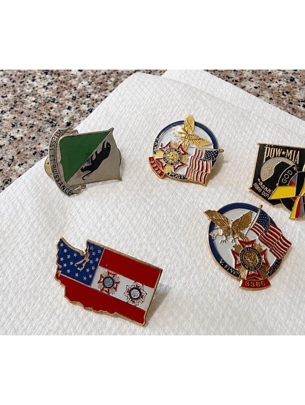US Military Veteran Pin Lot (5) VFW Post 3386 POW MIA 69th Armor Regiment WA